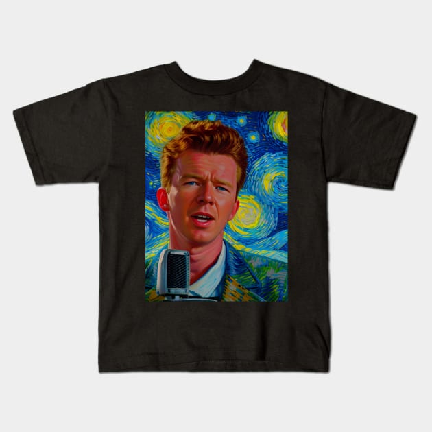 Rick Astley in starry night Kids T-Shirt by FUN GOGH